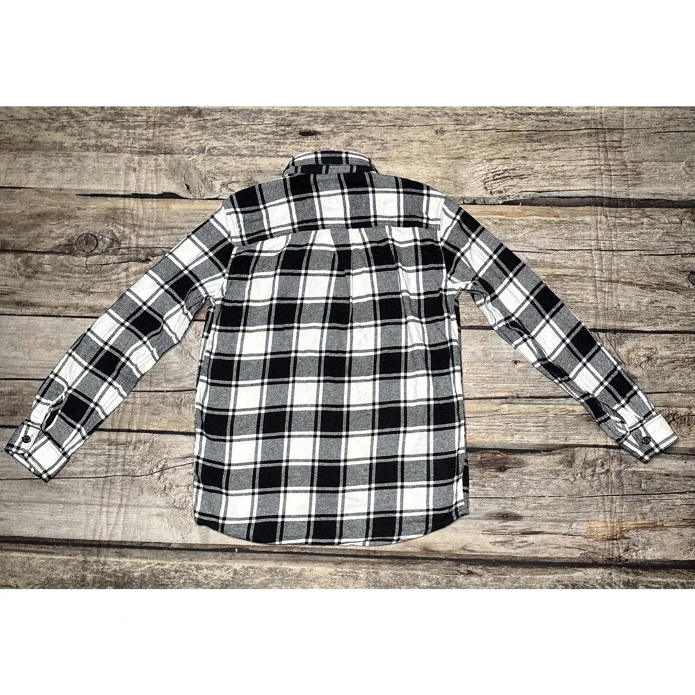 Place Black White Plaid Flannel Long Sleeve Button Up Shirt Boys XL